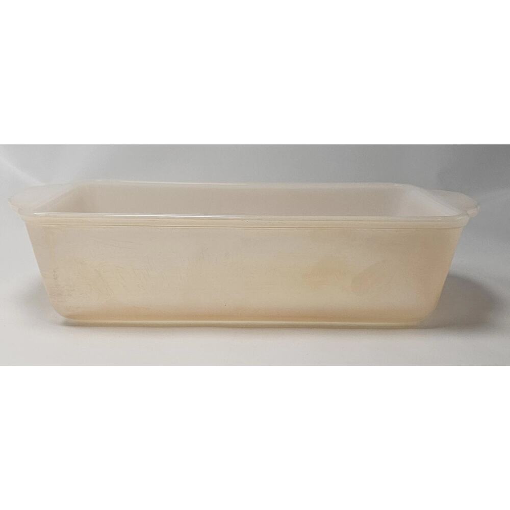 Vtg Anchor Hocking Fire King Peach Luster Loaf Bread Pan Milk Glass #409 1Qt